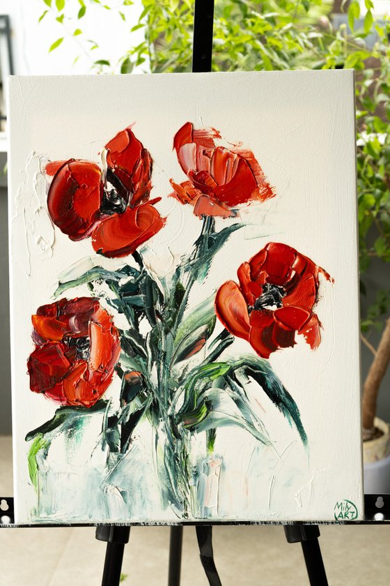 Red Poppy Textured Impasto