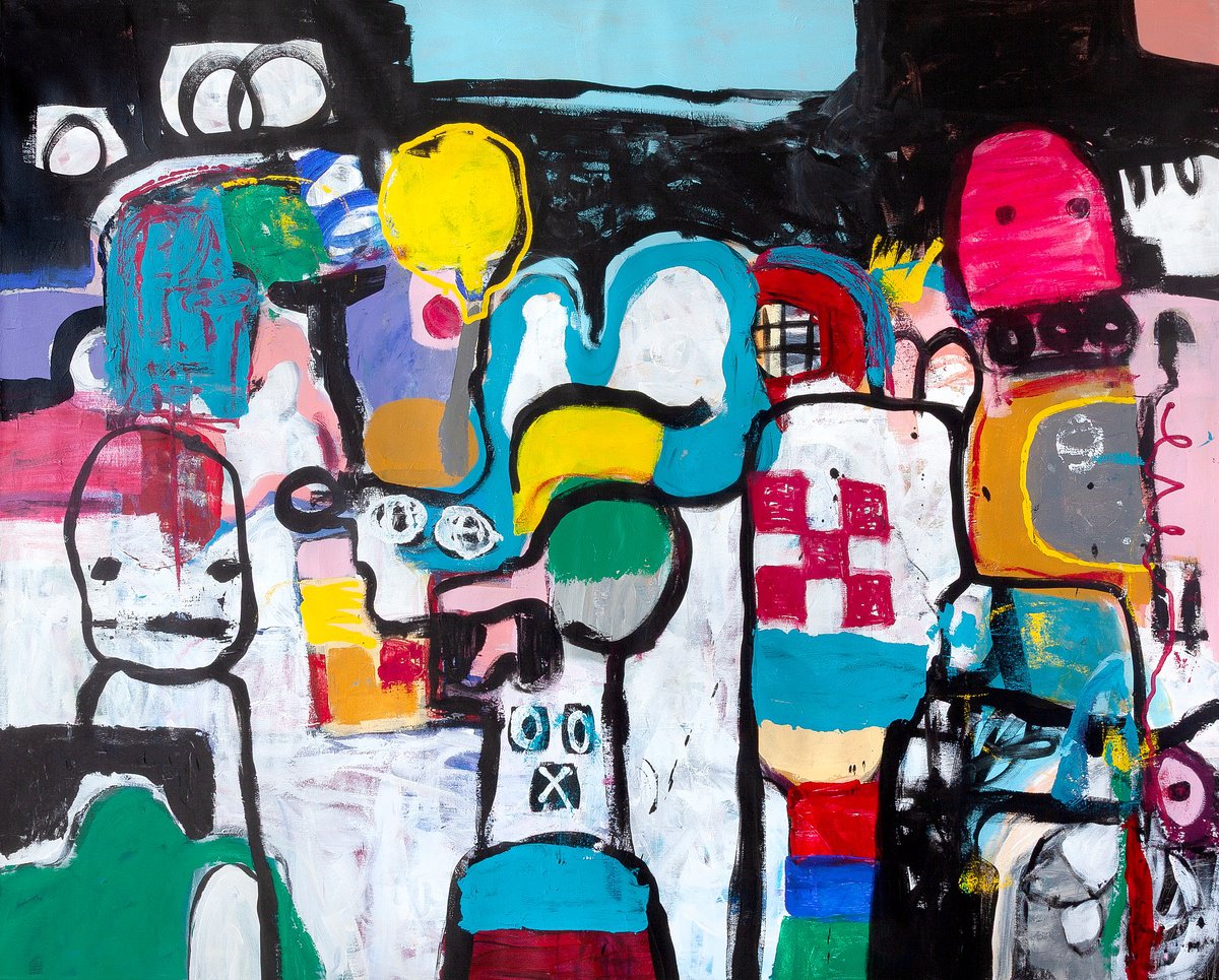 Expressive Abstract Acrylic Painting By Tommy Lennartsson, 59 X 47", Late Night Fiesta, Original Artwork