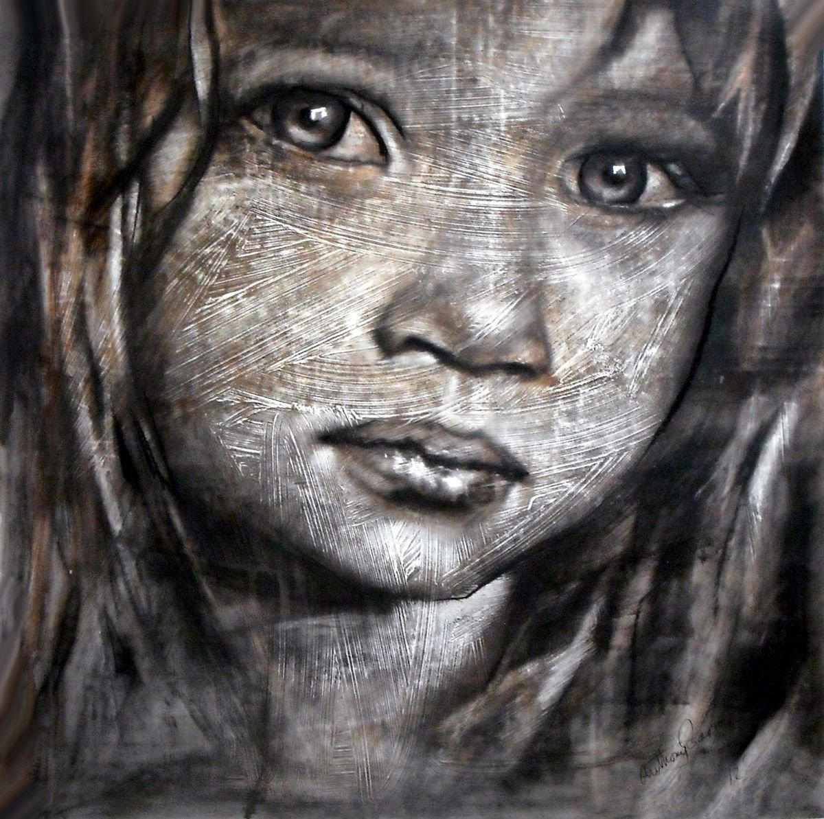 Impressionistic Portrait Painting By Anthony Barrow Ba(Hons) Fine Art, 20 X 20, Look, Original Artwork