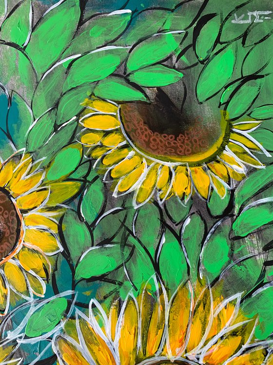 Sunflower Impressions Art Floral Artwork Acrylic Painting for Home Decor