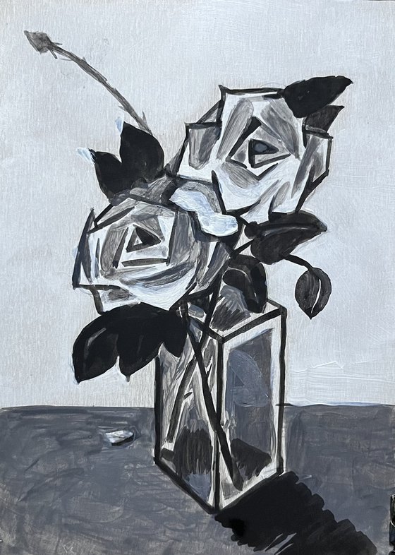 Black white roses acrylic