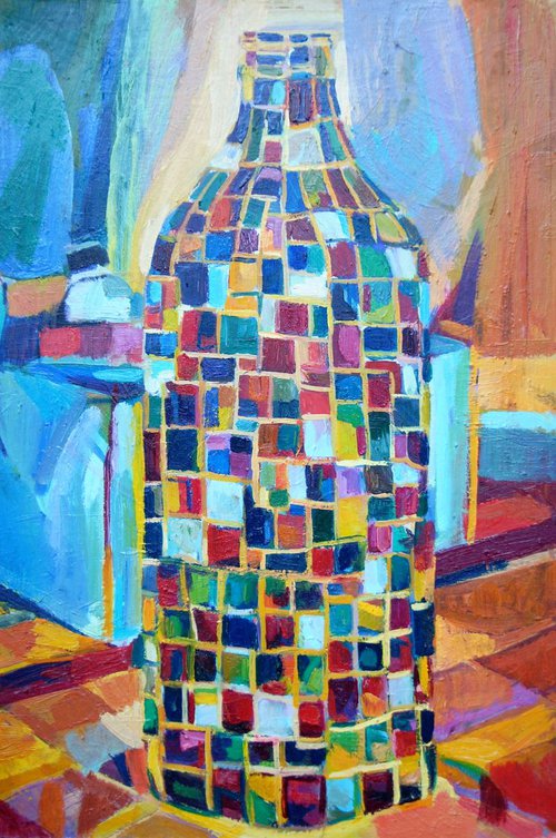 Mosaic Whiskey Bottle 3 / 55 x 37 x 0.4  cm by Maja Đokić Mihajlović