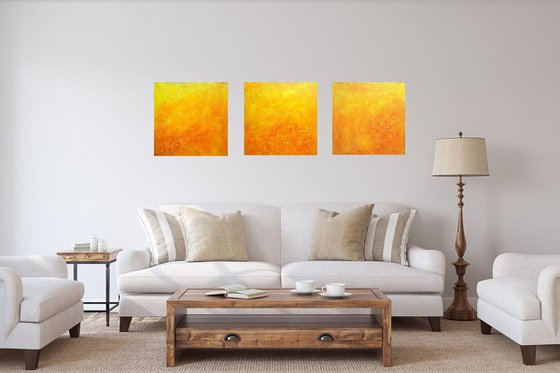 A piece of the Sun II- Large orange , yellow triptych abstract