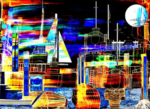 Night time harbour lights by Christopher West