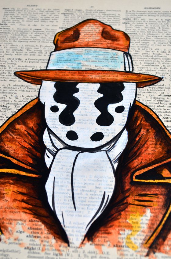 Rorschach - Original Painting Collage Art On Large Real English Dictionary Vintage Book Page