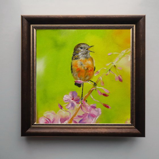 Flower Bird Painting Robin