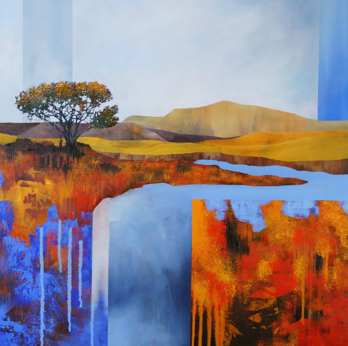 Impressionistic Landscape Oil Painting By Vera Hoi, 35 X 35", Flowing Through Memories, Original Artwork