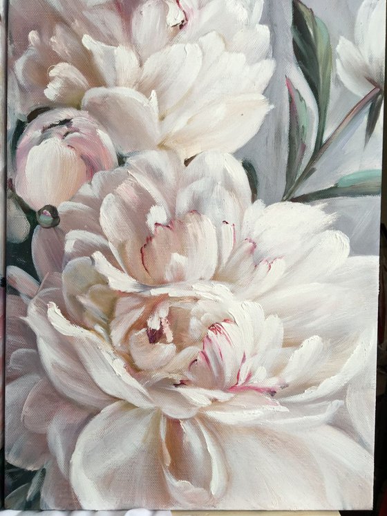 White peonies.Original oil painting