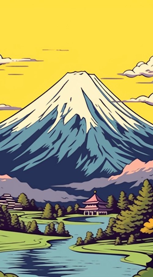 Landscape with Mount Fuji by Kosta Morr