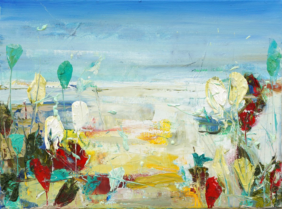 Abstract Oil Painting By Jelena B, 16 X 12, By The Lake 40X30Cm/16X12In, Original Artwork