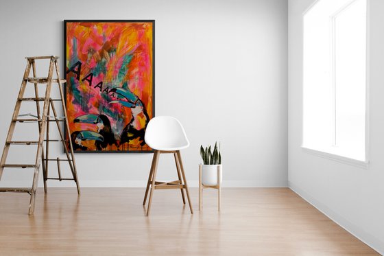 Huge XXL painting - "Toucans" - Bright - Birds - Exotic - Exotic animals - Expressionism