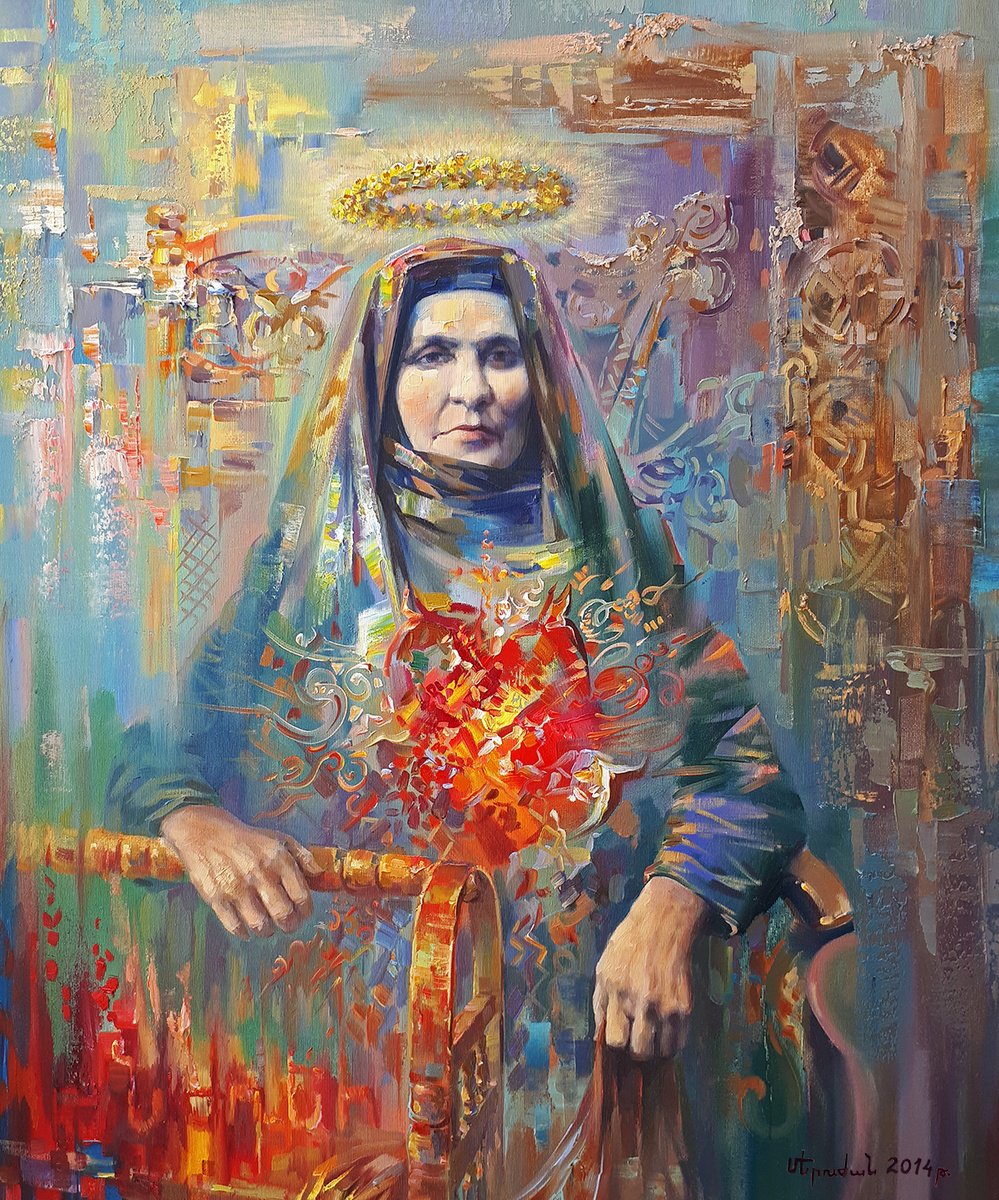 Expressive Portrait Oil Painting By Meruzhan Khachatryan, 22 X 26", Mother Of Garegin Nzhdeh, Original Artwork