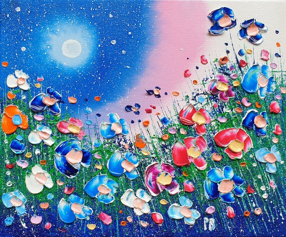 "Midnight Moon & Flowers in Love"