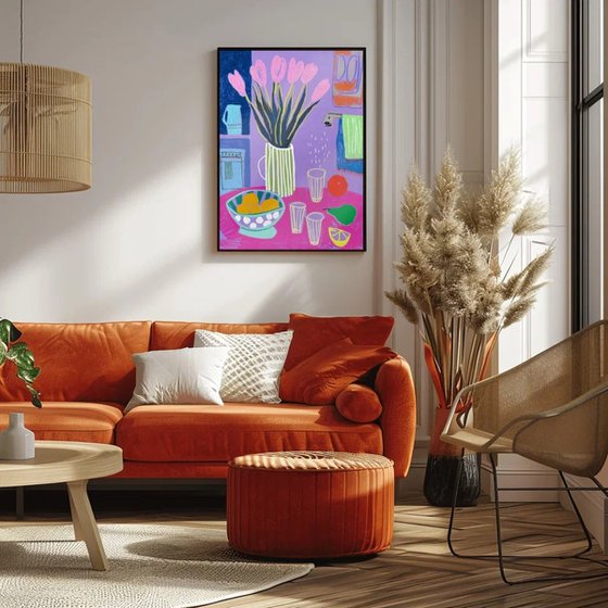 Pink Tulips and Purple Morning