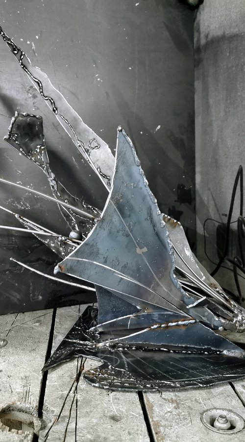 Unique welded iron sculpture beautiful space effects unique style by Romanian master O KLOSKA by Kloska Ovidiu