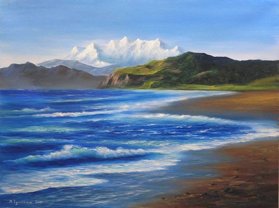 Coastal Landscape - Painting Seascape Original Art Ocean Wave Wall Art Beach Artwork 32" by 24"