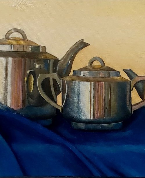 Teaset on Blue by Priyanka Singh