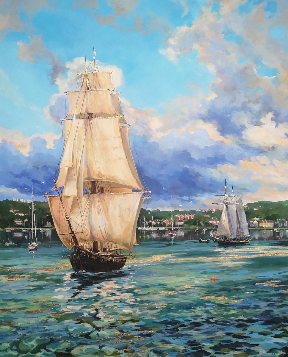 Impressionistic Painting , Golden Masts By Alexander Koltakov, 36 X 48, Artwork For Sale On Artfinder