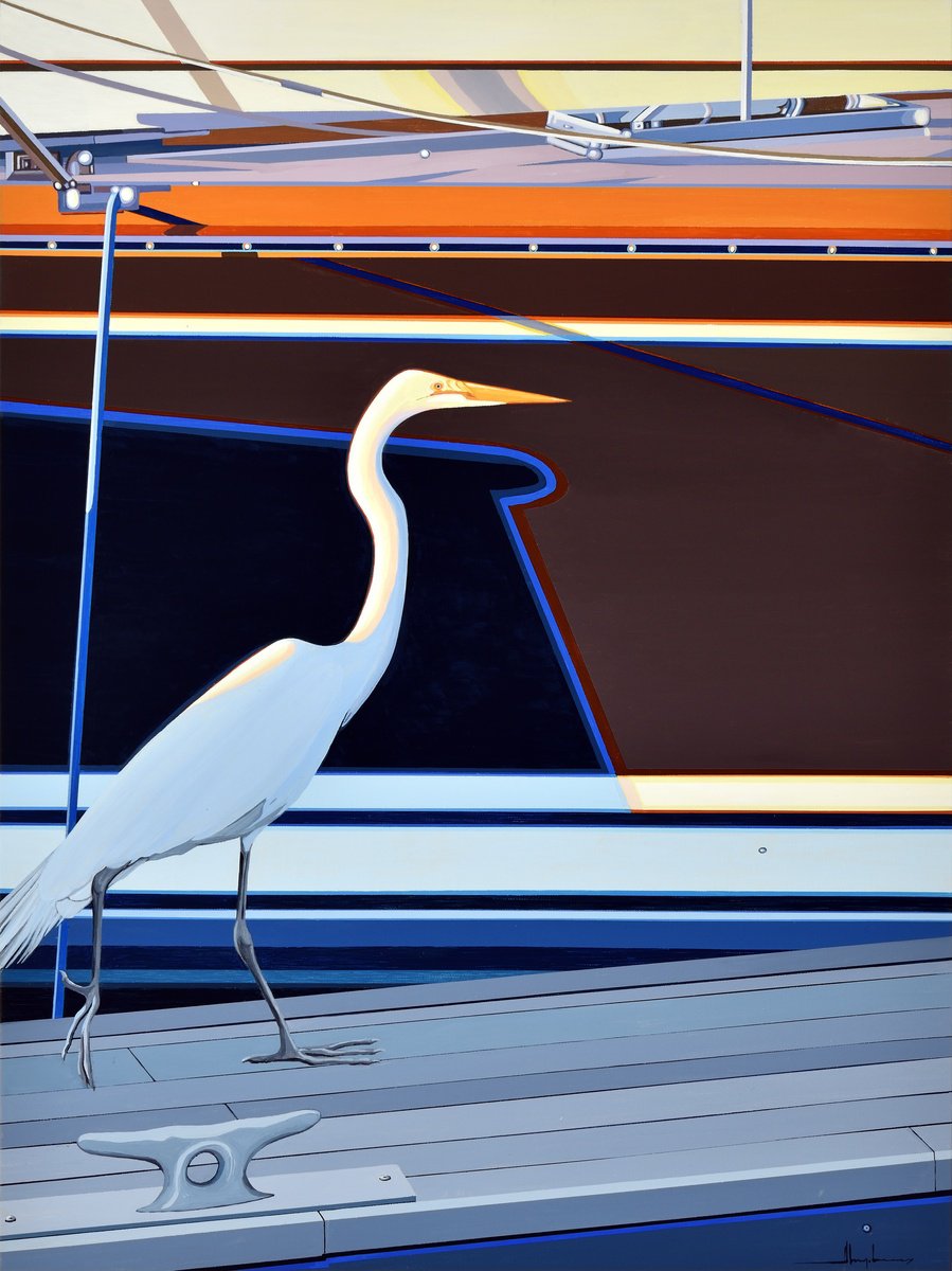 White Egret On A Dock by Alex Nizovsky