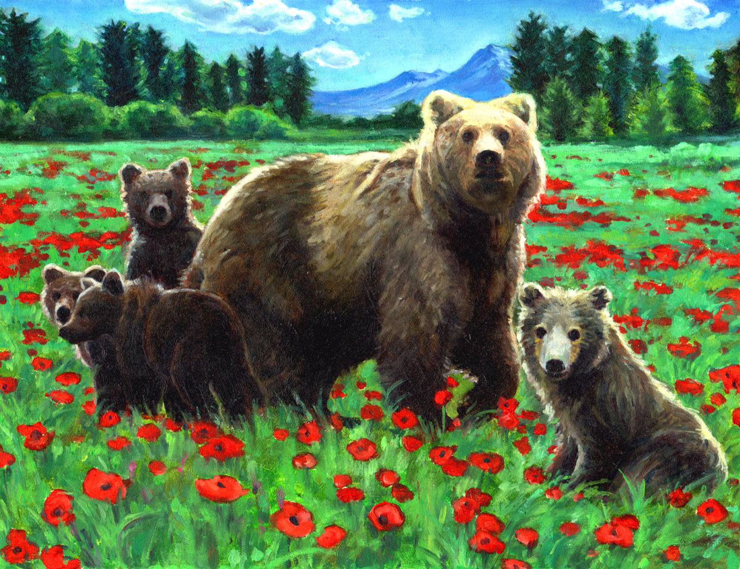 Bear Family 2014 Oil Painting By Qi Debrah Artfinder