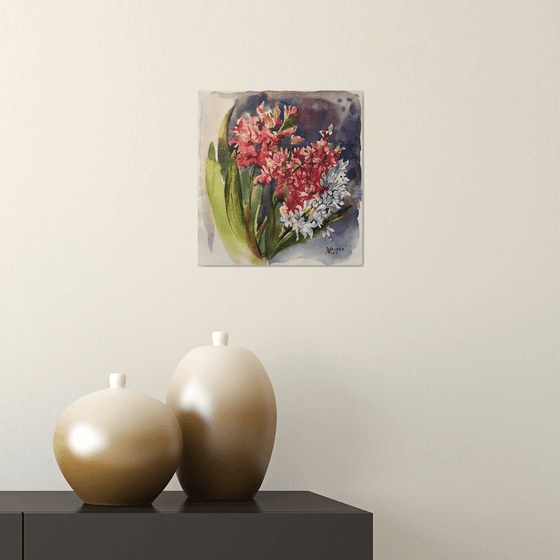 Hyacinths. Spring flowers painting.