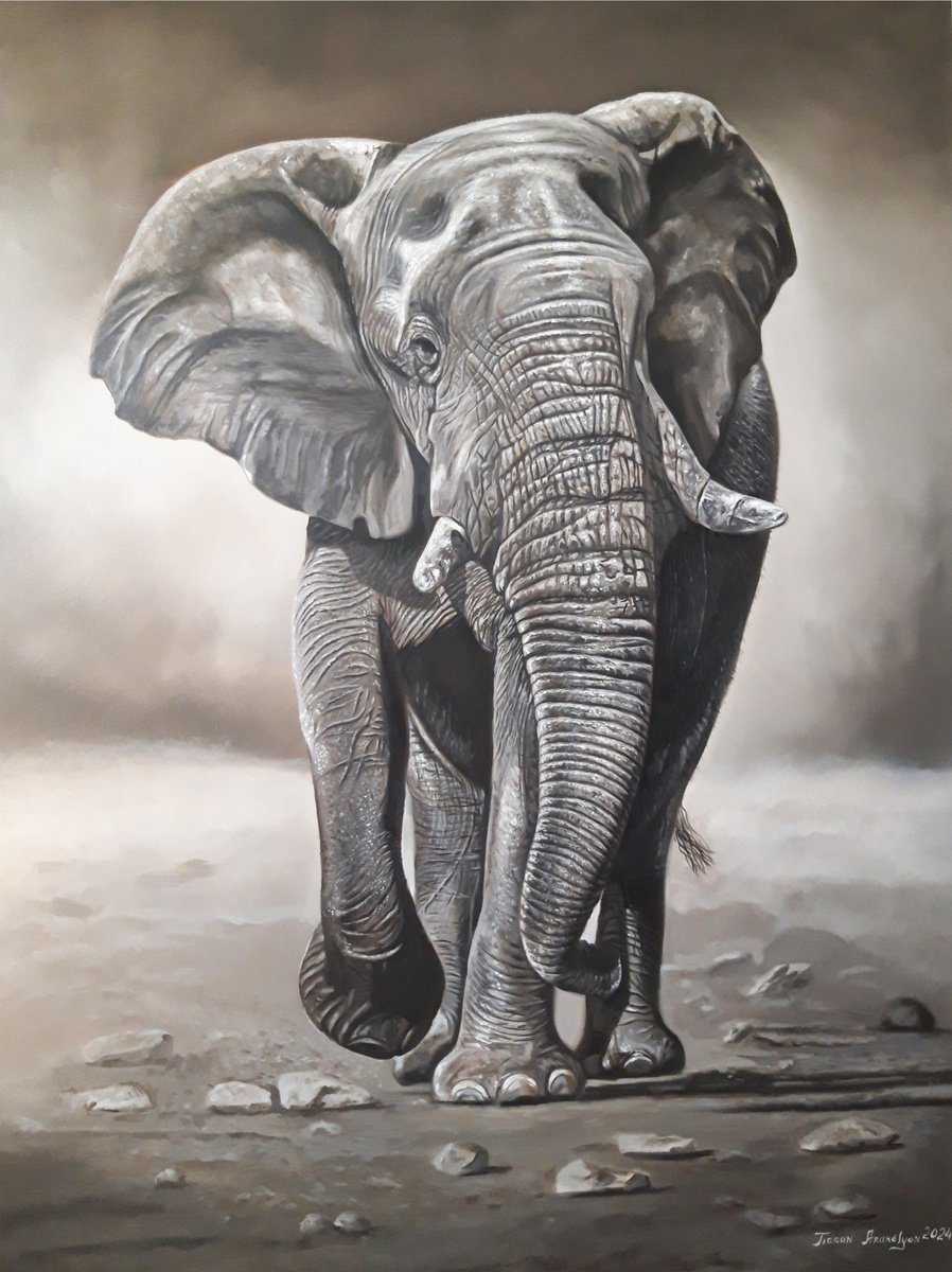 Photorealistic Animal Oil Painting By Tigran Araqelyan, 35 X 47", Giant Of The Wild, Original Artwork