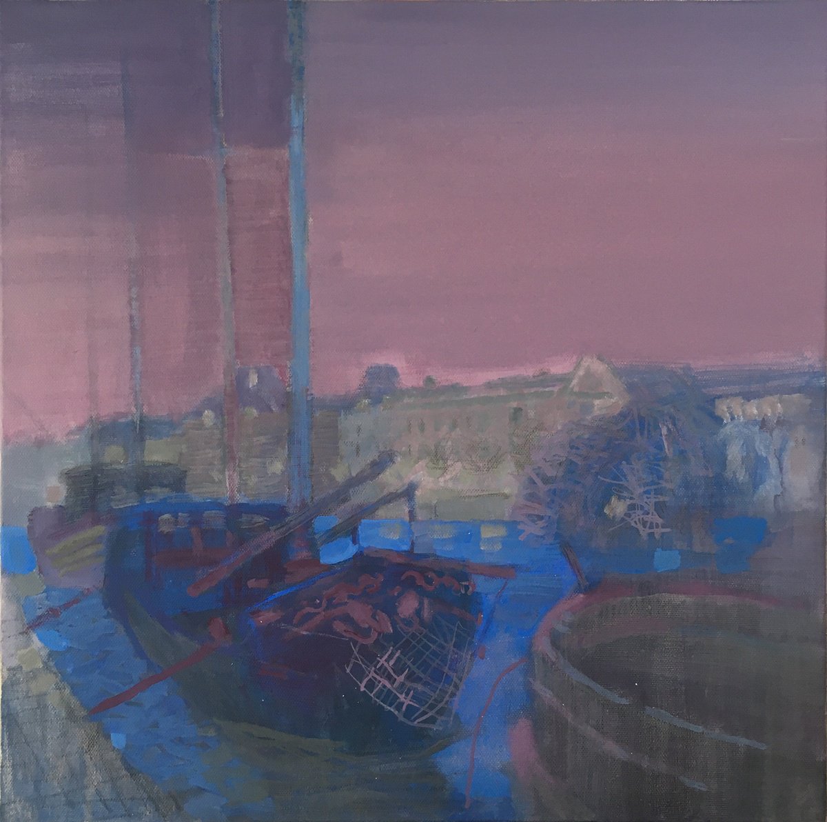 Impressionistic Cityscapes Acrylic Painting By Olga Kataeva-Rochford, 20 X 20", Dutch Boat In Paris, Original Artwork