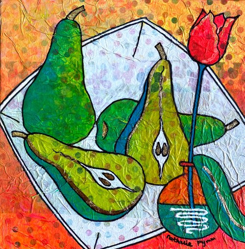 Pears & a Tulip by Nathalie Pymm Art