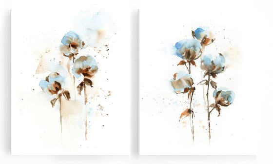 Cotton Flowers Diptych