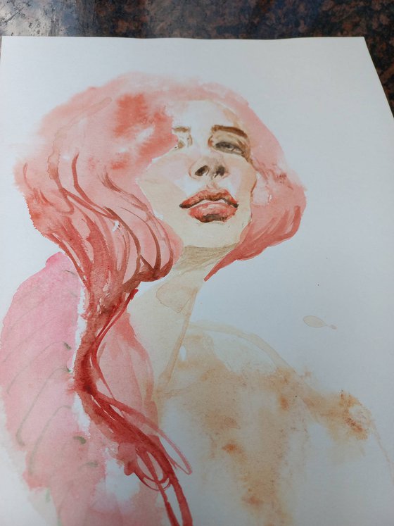 Watercolor woman portrait. 2021