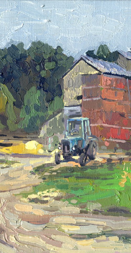 Blue tractor at the sawmill. Rodnya village by Simon Kozhin