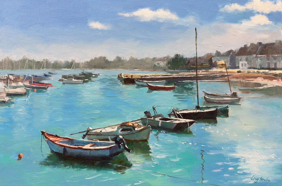 Impressionistic Landscape Oil Painting By Ling Strube, 24 X 16", Bretagne Seascape #1, Original Artwork