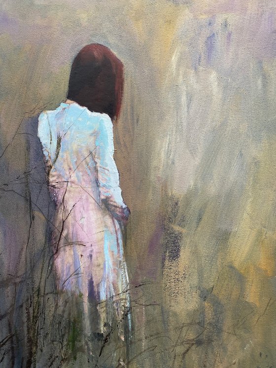 'Figure with Acacia Tree' Large Figurative/Surreal Landscape Oil Painting