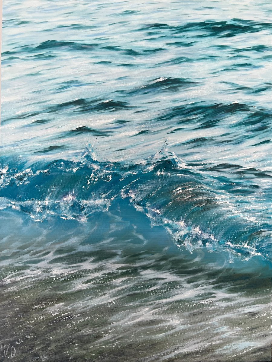 Photorealistic Landscape Oil Painting By Valeria Ocean, 18 X 24", Cerulean Serenity, Original Artwork