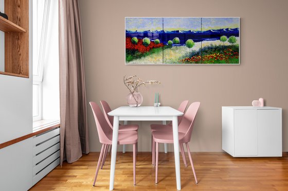 Colorful original oil painting on canvas landscape