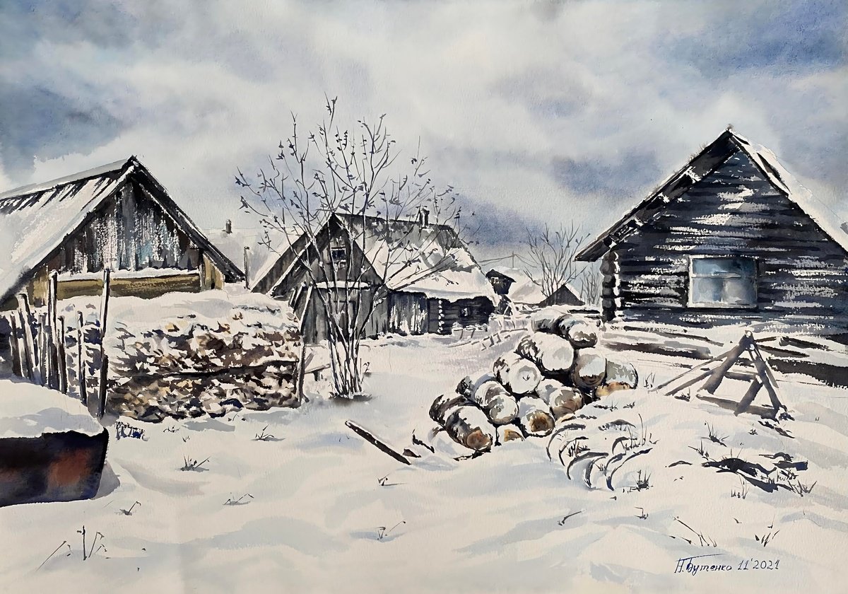 Illustrative Watercolour , Ready For Winter, Russian Winter By Natalia Butenko, 20 X 15, Artwork For Sale On Artfinder