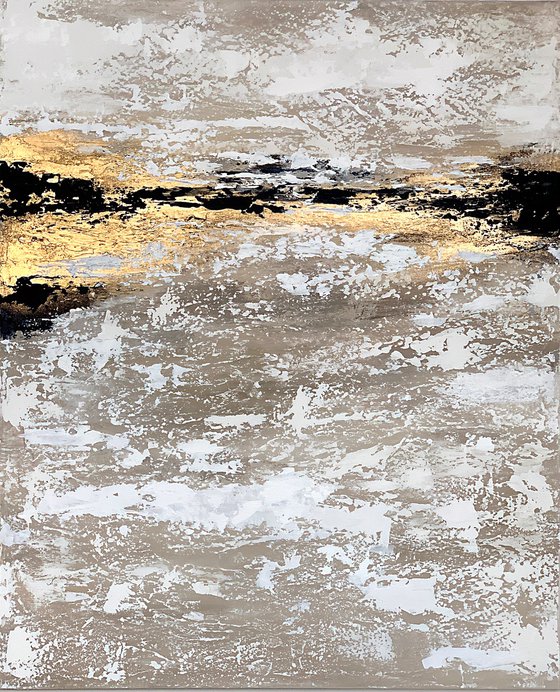 Beige Gold Gray Abstract on canvas. textured painting