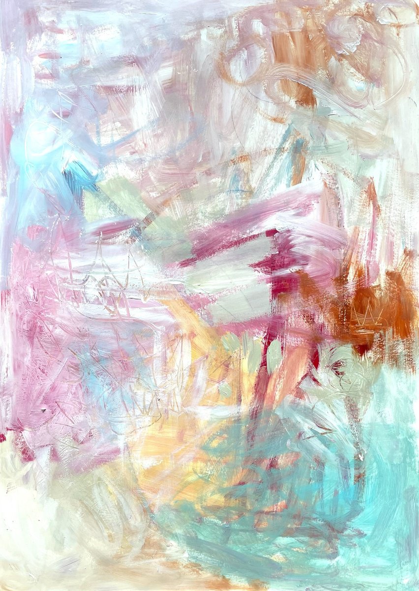 Organic Abstract Acrylic Painting By Christel Haag, 17 X 23, Fresh And Amazing, Original Artwork