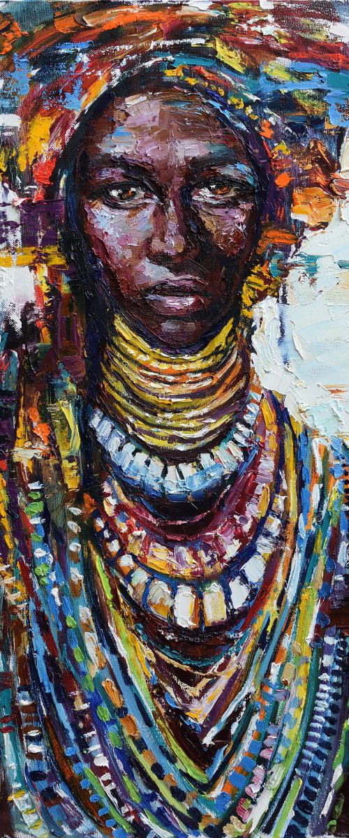 African Queen portrait painting, Original oil painting by Anastasiia Valiulina