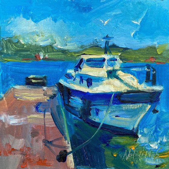 Boat at Marina - original oil painting