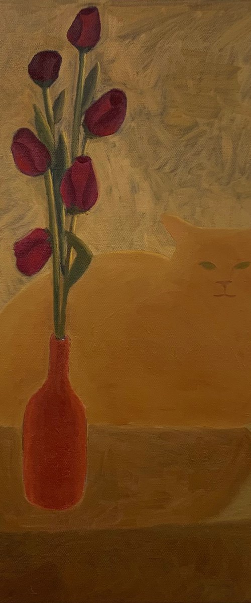 Roses and Cat by Mimi Ding