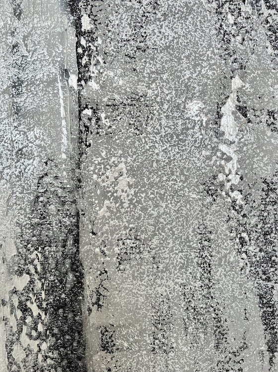 Black Gray Silver Abstract on canvas.