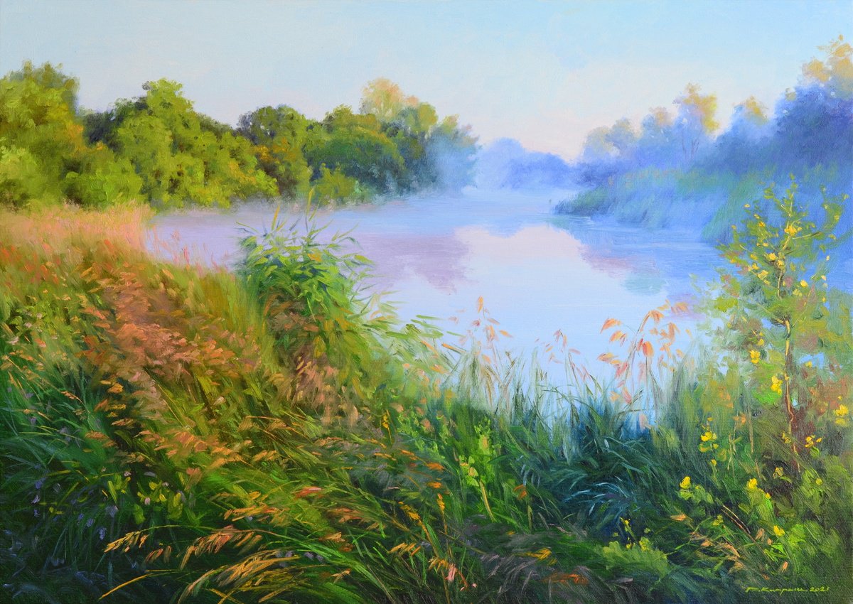 Impressionistic Landscape Oil Painting By Ruslan Kiprych, 28 X 20", Nostalgia For Summer, Original Artwork