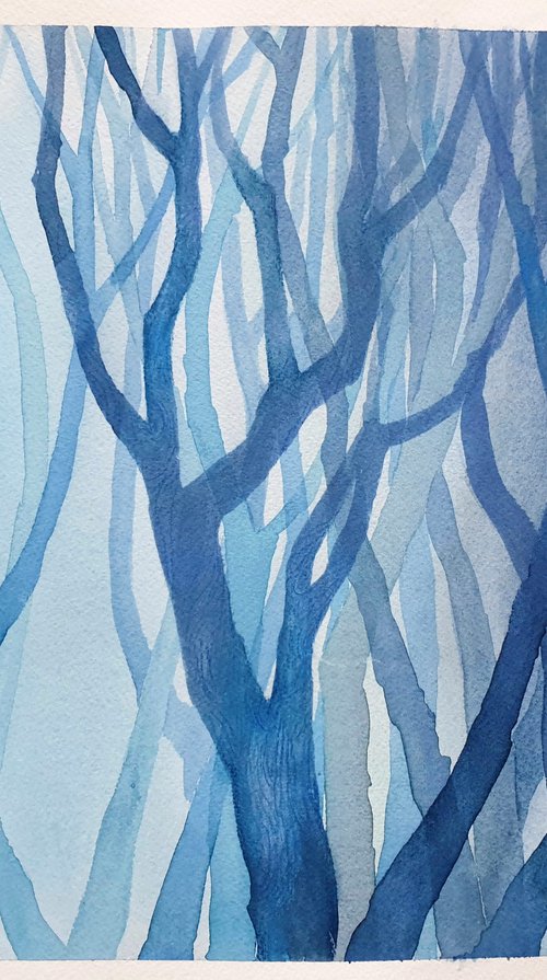 Blue midnight trees by Ksenia June