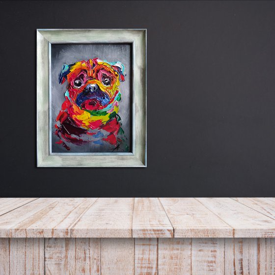 Pug dog - pug, dog, animals, oil painting, pug oil painting, pet, pet oil painting, gift, animals art