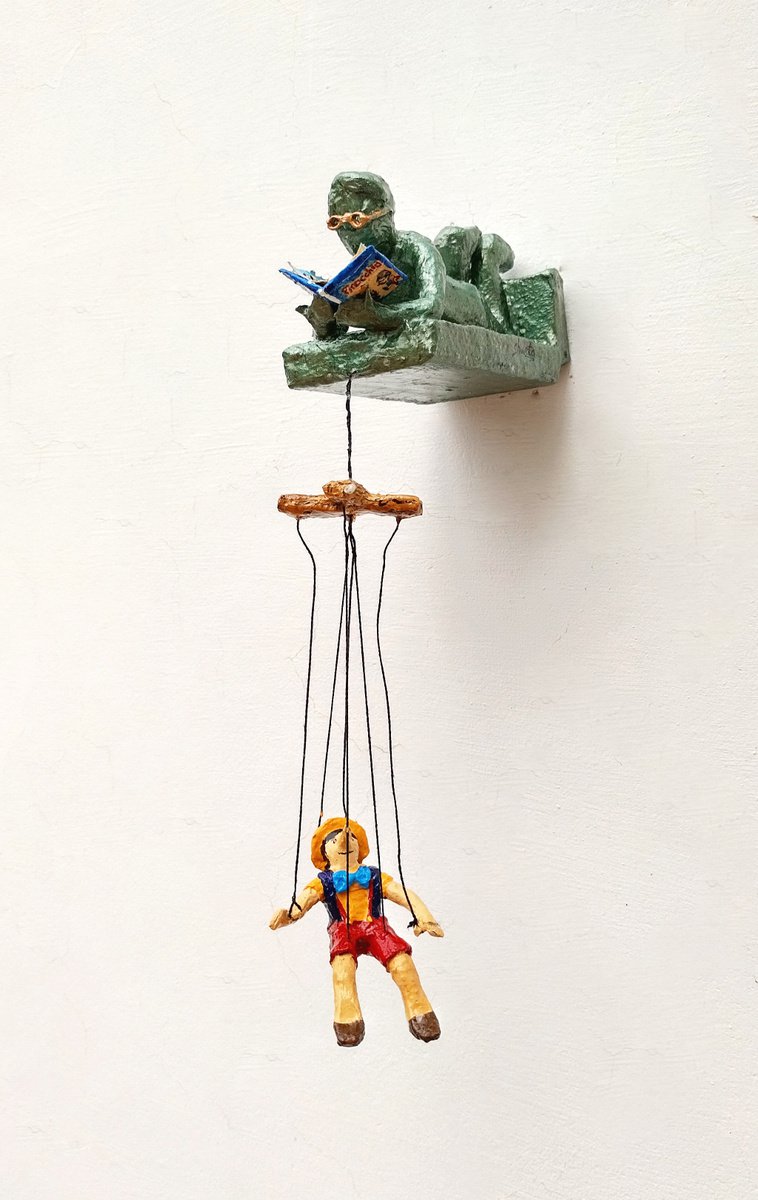 Woodcarver and the Puppet On Strings - Original Paper Sculpture by Shweta Mahajan