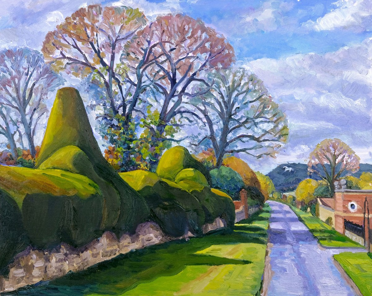 Expressive Landscape Oil Painting By Jeff Parker, 20 X 16, Yew Topiary At Newburgh Priory, Original Artwork
