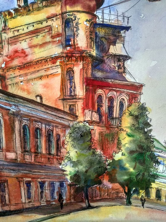 Kyiv architecture. Watercolor & Ink.