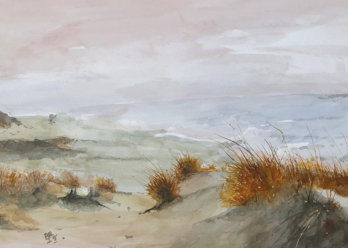 Impressionistic Landscape Watercolour By Bernd Rieve, 17 X 12, Dunes Ix, Original Artwork