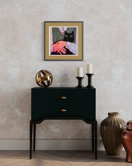 Woman with black cat